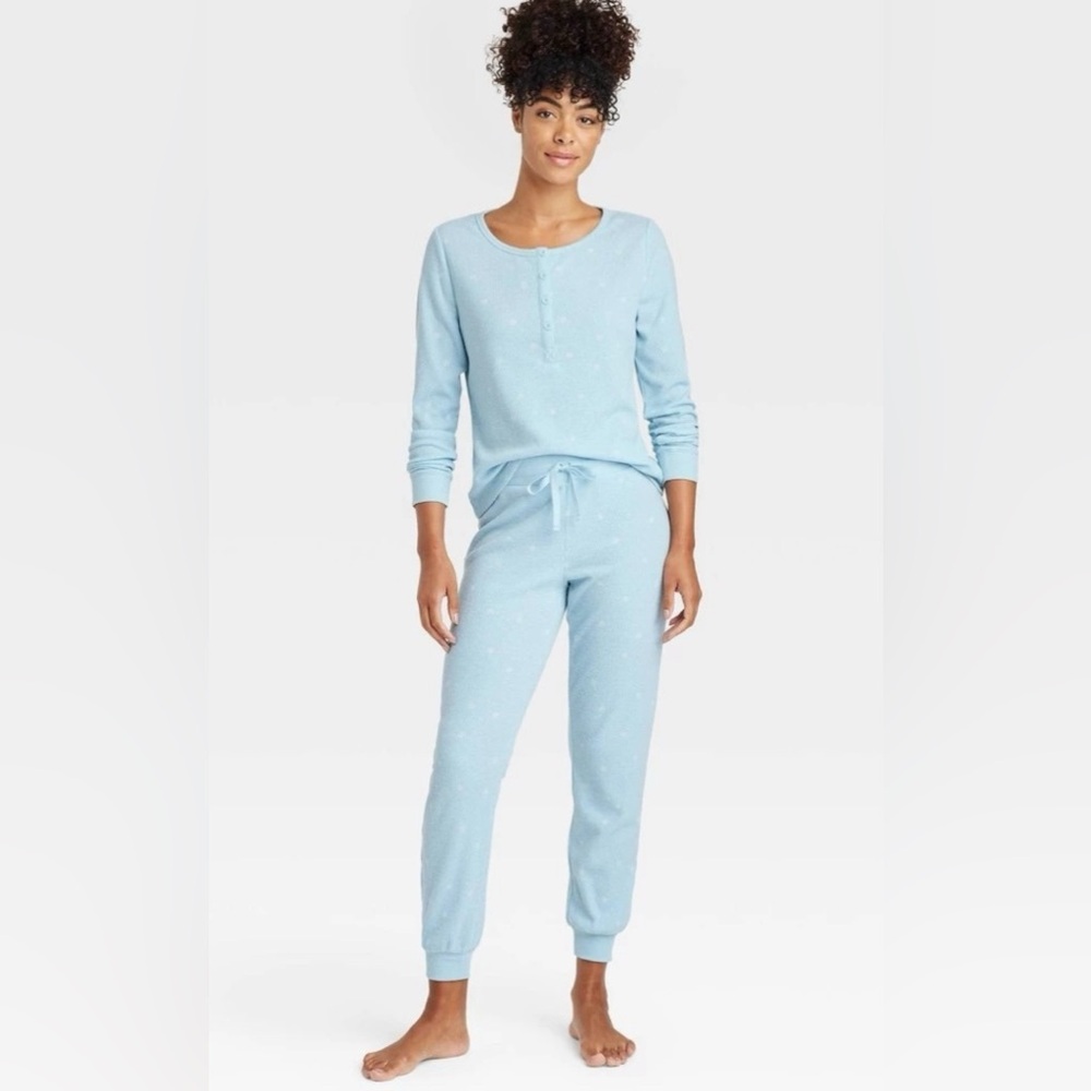 Thermal Long Sleeve Henley Top and Jogger Pants Pajama Set - Auden - Blue - XL